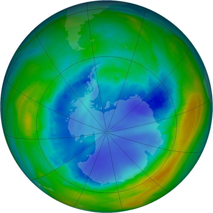 Antarctic ozone map for 09 August 1992